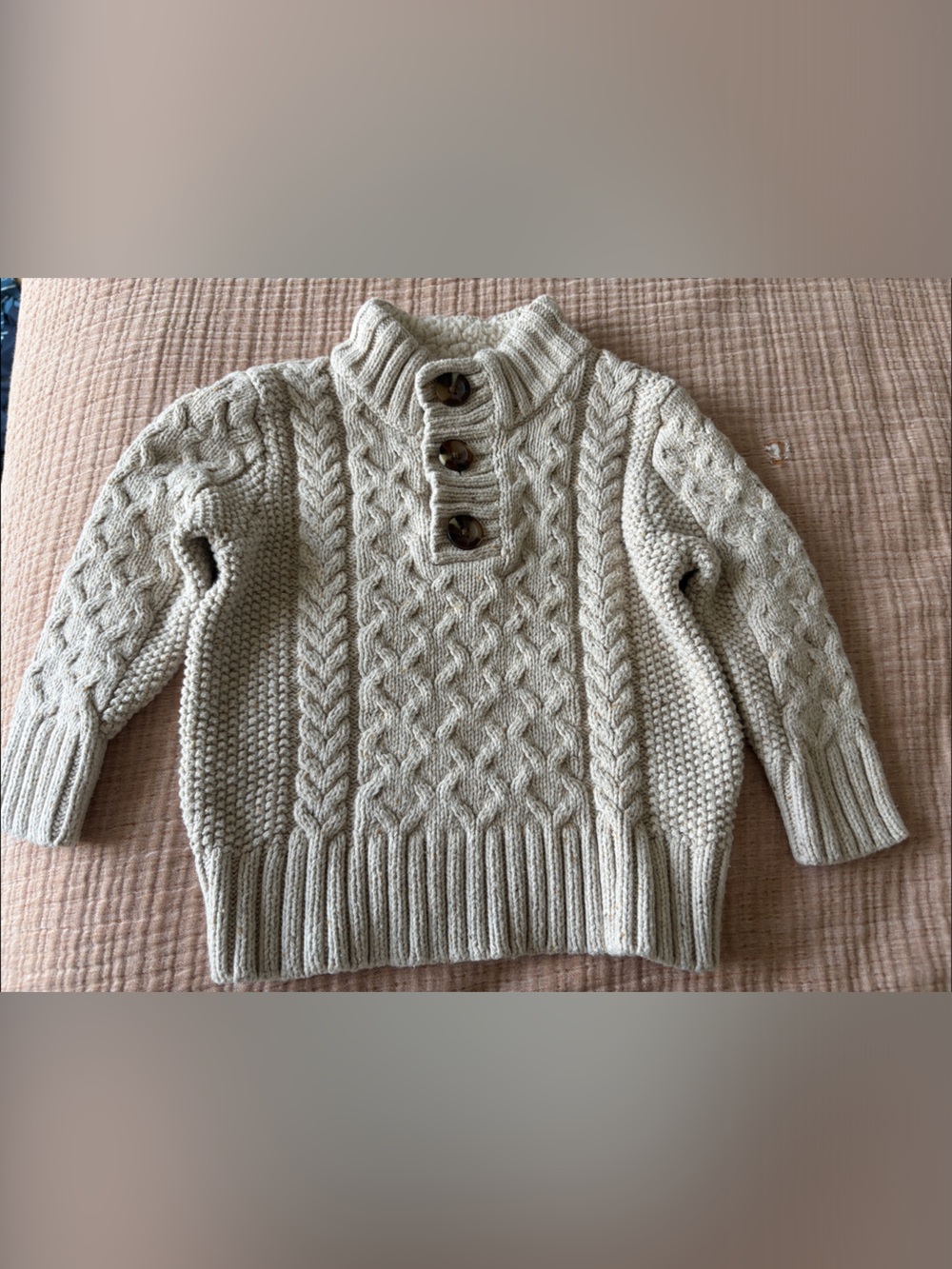 Cat & Jack Cream Cable-Knit Button Mock Neck Sweater